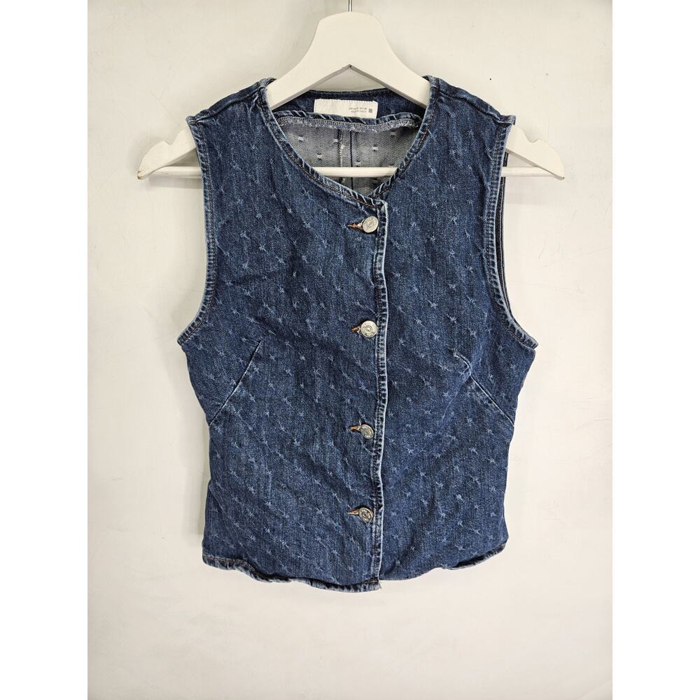 ZARA Blue Denim Vest Jean Gilet Womens Medium Casual Minimal Streetwear
